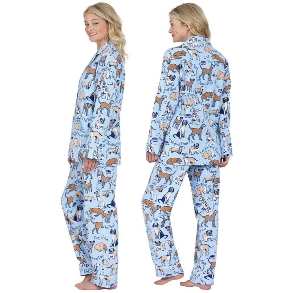PajamaGram Dog Tired Button-Front Flannel Pajamas 2-pc Set  Size XL